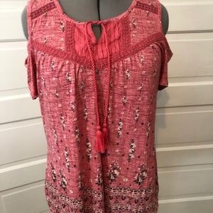 STYLE & CO Cold Shoulder Adorable Top, size L